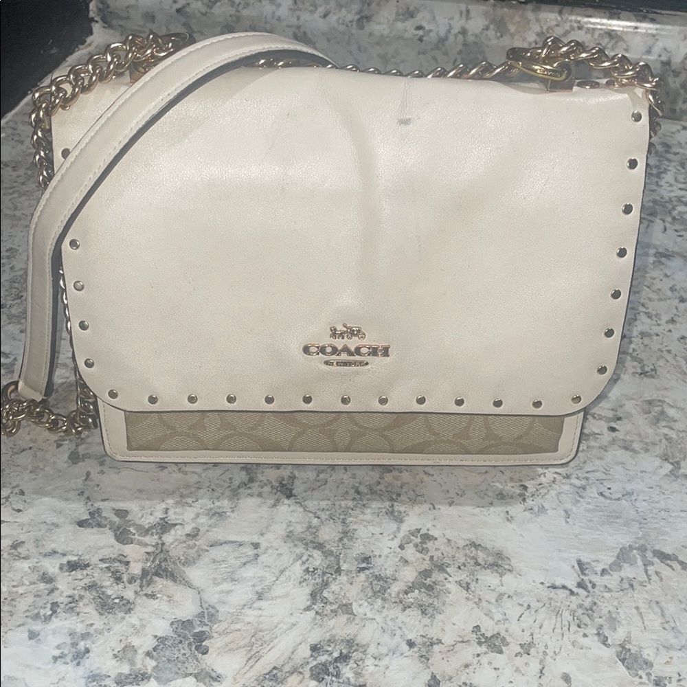 Coach Klaire snake embossed Cream and Tan Crossbody Bag